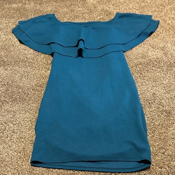 Medium Elegant Teal Maternity Dress - Picture 2 of 4